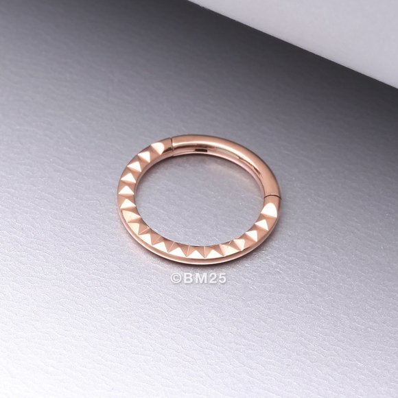 Implant Grade Titanium Rose Gold Pyramid Front Geometric Seamless Clicker Ring - Picture 1 of 2